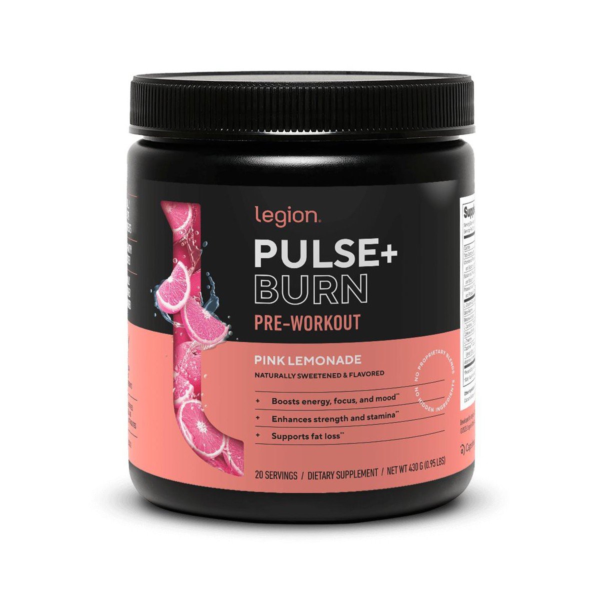 GUEST_f93ca303-9150-4ded-9c52-3c89e407c865.jpg Legion Pulse+ Burn Thermogenic Pre-Workout - Pink Lemonade - 20 Servings: 350mg Caffeine, 8 Clinically Dosed Ingredients - Image 1