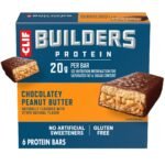 CLIF BUILDERS Chocolatey Peanut Butter 20g Protein Bars - Gluten Free - 2.4oz/6ct: High Protein, Ready to Eat, Plant-Based Protein, Crunchy