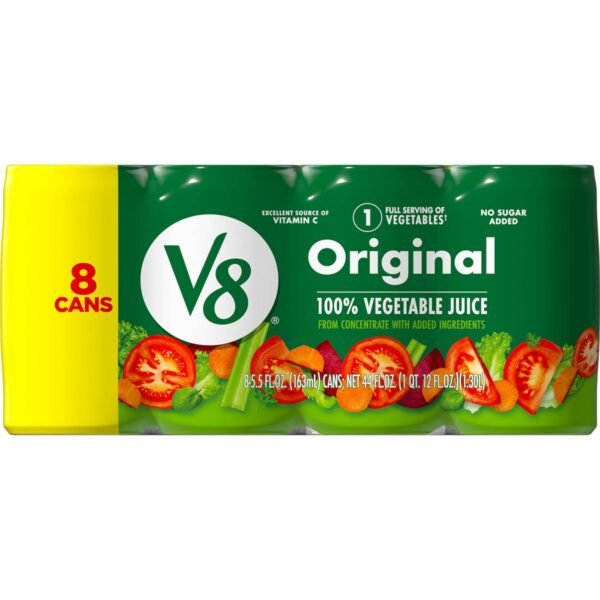 V8 Original 100% Vegetable Juice - 8pk/5.5 fl oz Cans: Low Calorie, Fat Free, Gluten-Free