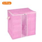 Unique Bargains Under Bed Storage Foldable Clothes Bags Storage Bins Pink 5 Pcs - Image 3