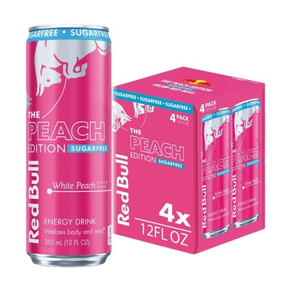 Red Bull Peach Edition Sugarfree Energy Drink - White Peach, Caffeinated - 4pk/12 fl oz Cans