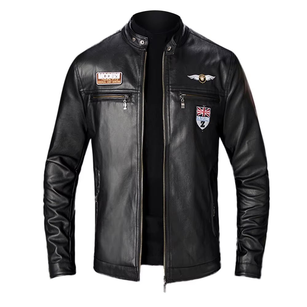 1c5b3e05b3791edef489e985206c22f9.jpg Leather Lop Bags Men'S Autumn Winter Slim Leather Jacket Fashion Custom Printed Motorcycle Coat Zipper Куртка Мужская Зимняя - Image 1