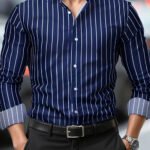 New Men'S Casual Shirt Fashion Striped Long Sleeve Male Business Dress Shirt