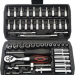 46-Piece 1/4 Inch Drive Socket Set - Metric Ratchet Wrench Kit with 4-14mm CR-V Sockets for Automotive and Household Repairs