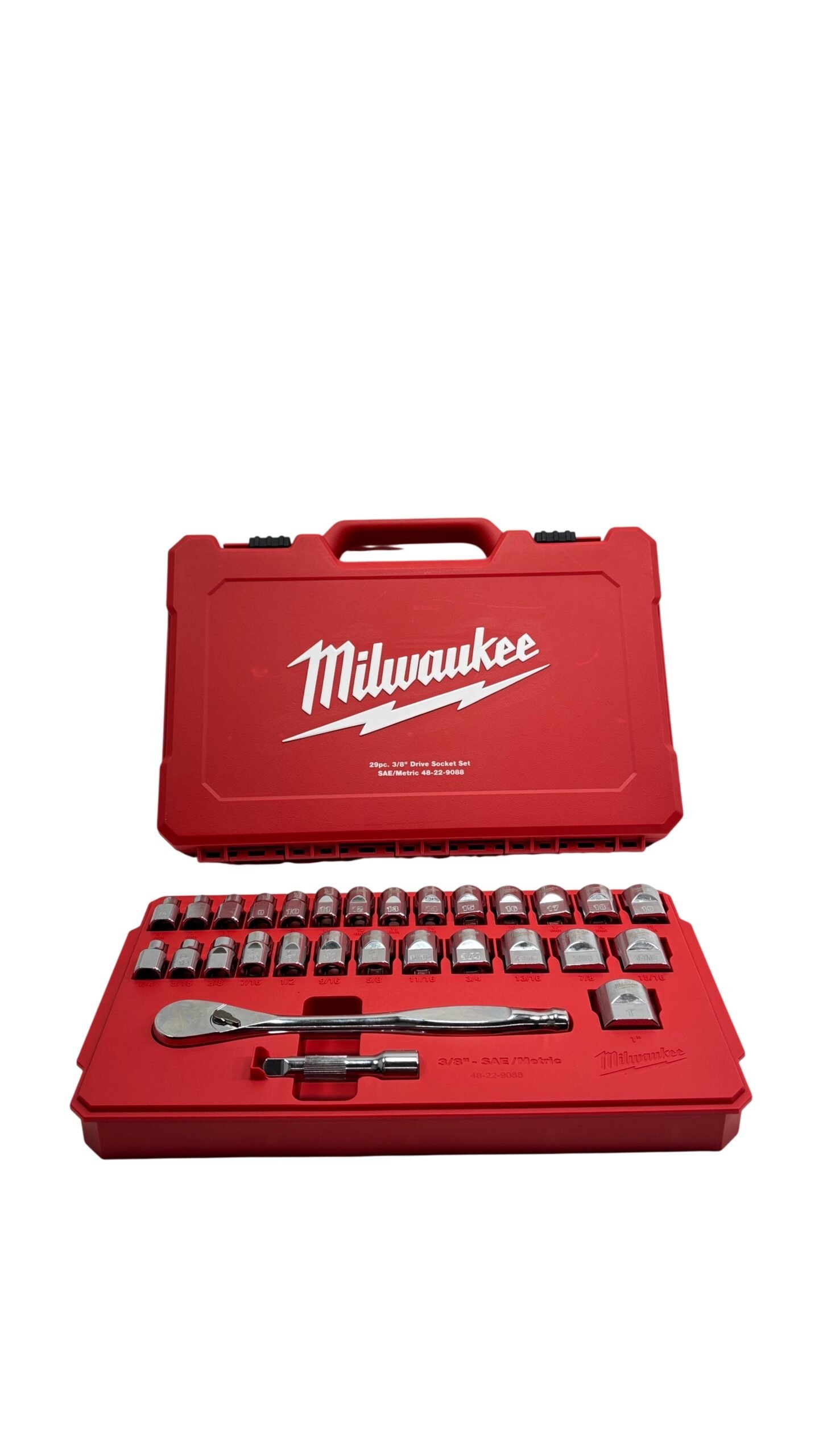 9e31ff52-6406-4564-922e-b6ed4d9e0ebe.jpg Milwaukee 48-22-9088 29-Piece 3/8" SAE/Metric Socket Set - Image 1