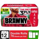 Brawny Tear-A-Square 3-Ply Paper Towels, 12 Double Rolls, 76 Sheets per Roll