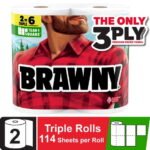 Brawny Tear-A-Square 3-Ply Paper Towels, 2 Triple Rolls, 114 Sheets per Roll