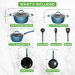 NutriChef 11-Piece Non-Stick Kitchen Cookware Set - Elegant Diamond Pattern, Ceramic Coated Pots & Pans (Blue) - Image 2
