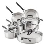 KitchenAid 5-Ply Clad Stainless Steel 10pc Cookware Set: Induction Safe, Even-Heating, Dishwasher-Safe, Riveted Handles