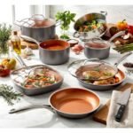 Gotham Steel 12 Pc Pots and Pans Ceramic Nonstick Cookware Set Copper with Lids Steamer Oven Safe