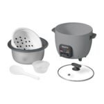 Starfrit 10-Cup 400-Watt Electric Rice Cooker with Non-Stick, PFAS-Free Ceramic Pot, Gray