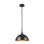Globe Electric 1-Light Weathered Black Pendant Light Hammered Metal Gold Interior Shade - Image 2