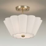 360 Lighting Izeda 14.25"W Satin Brass and Oatmeal Fabric 2-Light Ceiling Light - Image 2