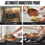 Gotham Steel 12 Pc Pots and Pans Ceramic Nonstick Cookware Set Copper with Lids Steamer Oven Safe - Image 2