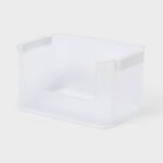 Click in Place 20.7qt Clear Open Front Plastic Storage Bin White Latch - Brightroom