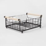 Metal Dish Rack with Rubber Wood Handles Black - Brightroom