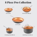 Gotham Steel Pro 8 Piece Hard Anodized Nonstick Pots and Pans Set Ceramic Cookware Set Oven Dishwasher Safe Copper - Image 2