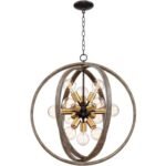 Possini Euro Design Stedman Wood Grain Orb Chandelier 25" Wide 12-Light