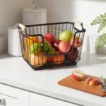 Metal Stackable Wire Pantry Basket with Rubber Wood Handle Black - Brightroom - Image 2