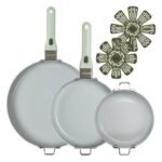 GoodCook 7pc (8", 9.5" and 12") Frypan Ceramic Nonstick Cookware Set with 2 Removable Handles Sage Green