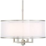 Possini Euro Design Brushed Nickel Drum Pendant Chandelier 21" Silver Organza White Shade 4-Light