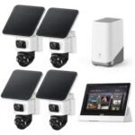 eufy Security eufyCam S4 4-Cam Kit with Smart Display E10, 4K Solar Camera Wireless Outdoor, Triple Lens PTZ Cam, 360° View
