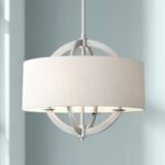 Possini Euro Design Brushed Nickel Drum Pendant Chandelier 21" Oatmeal Linen 4-Light - Image 2