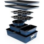 NutriChef 8-Piece Professional Non-Stick Carbon Steel Bakeware Set - Blue