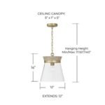 Capital Lighting Finn 1-Light Pendant in White Wash/Matte Brass - Image 2
