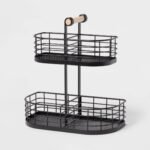 2 Tier Divided Wire Basket with Wood Handle Black - Brightroom