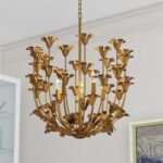 VAXCEL Camellia 5-Light 23.5in Wide Gilded Gold Glam Pendant with Metal Flower Shade