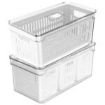 OU Fridge Organizer Bins with Drain Baskets & Vented Lids