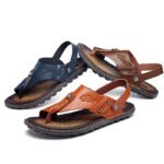 Hot Sale Men's Summer Sandals Breathable Leather Flip-Flops Slippers Men Hand-made Beach Casual Shoes Big Size 47 - Image 3