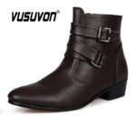 VUSUVON Fashion Men Spring Autumn Pointed Toe Height Increase Chelsea Ankle Boots Western High Top Casual Shoe PU Leather - Image 3