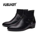 VUSUVON Fashion Men Spring Autumn Pointed Toe Height Increase Chelsea Ankle Boots Western High Top Casual Shoe PU Leather - Image 24