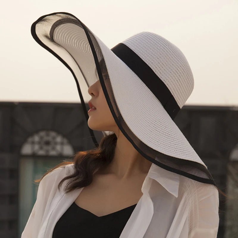 HTB1APzvd8Cw3KVjSZFuq6AAOpXaL.jpg HT2504 Sun Hat Summer Anti-UV Lady Wide Brim Hat Women Solid Plain Floppy Summer Straw Hats for Women Female Mesh Brim Beach Hat - Image 1