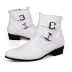 VUSUVON Fashion Men Spring Autumn Pointed Toe Height Increase Chelsea Ankle Boots Western High Top Casual Shoe PU Leather - Image 18