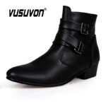 VUSUVON Fashion Men Spring Autumn Pointed Toe Height Increase Chelsea Ankle Boots Western High Top Casual Shoe PU Leather - Image 22