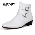 VUSUVON Fashion Men Spring Autumn Pointed Toe Height Increase Chelsea Ankle Boots Western High Top Casual Shoe PU Leather - Image 25