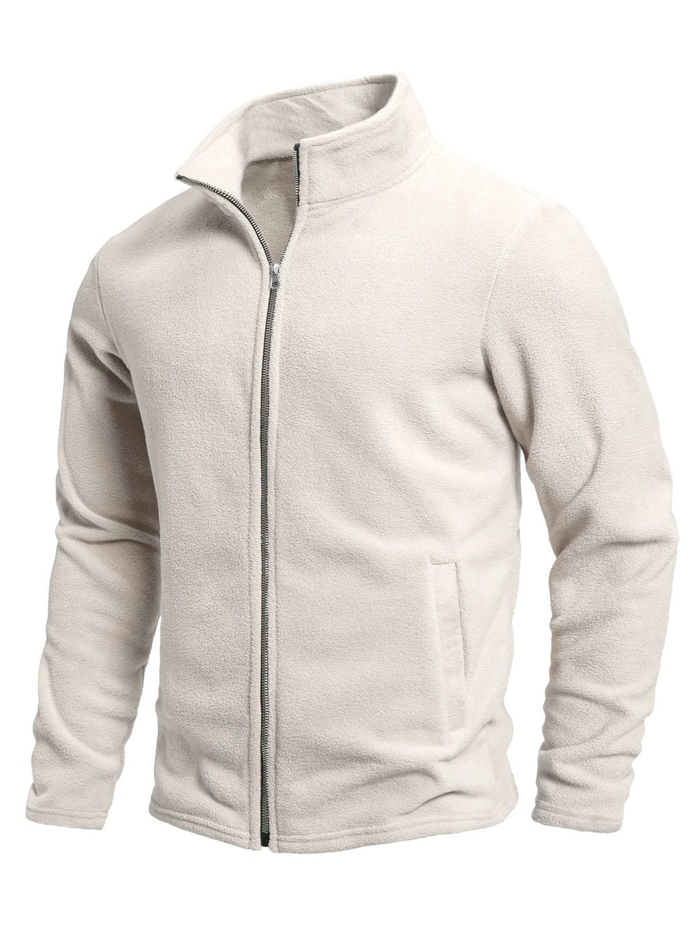 S0148503b47144ee5b2aee6123d716a2aw.jpg Men's Spring and Autumn Solid Color Fleece Warm Top, Comfortable Zippered Cardigan for Men's Outdoor Leisure - Image 1