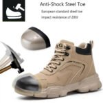Men's & Women's Brown High-top PU Water Repellent Lightweight Anti-smash Anti-puncture Comfortable Wear Resistant Industrial Construction Work Safety Boots - Image 2