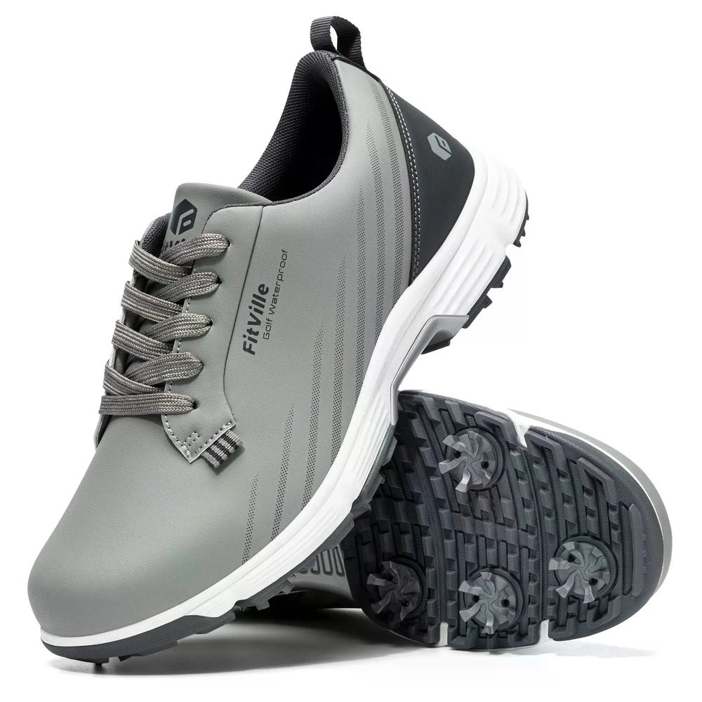 S026fff78164a4bb28f4352ff5168d38bL.jpg FitVille Men's Wide Toe Box Spiked Golf Shoes, Water‑Resistant Stable Anti‑Slip Outsole, Built‑In Arch Support Lightweight Comfort Golfing Sneakers - Image 1