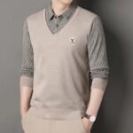 Men's Winter Sweater Fashion Polo Shirt Pullover Slim Fit Elegant Luxury Brand Knitwear Fake Two Pieces Knitted Fleece Sweaters - Image 4