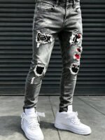 Men's jeans, street hip-hop style graffiti, ripped jeans, distressed washed, slimming, slimming, multifunctional casual versatile slim pants