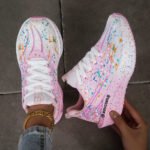 Women Splatter Paint Gradient Running Sneakers Breathable Flying Weave Mesh Lightweight Shock Absorb Non Slip Fashion Athletic Walking Sport Shoes - Image 2