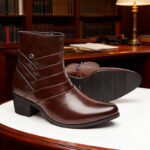 Luxury Men Boots Leather Chelsea Boots High Top Buckle Strap Formal Shoes Black British Style Ankle Boots Pointed Toe Brown Boot - Image 2