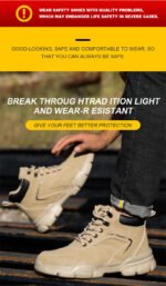 Men's & Women's Brown High-top PU Water Repellent Lightweight Anti-smash Anti-puncture Comfortable Wear Resistant Industrial Construction Work Safety Boots - Image 11
