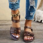 2026 Women Summer Flat Sandals Fashion Metal Buckle Strap Zapatos De Muje Brand Open Toe Casual Beach Roman Shoes for Ladies - Image 3
