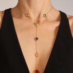 Colorful Long Square Pendant Stainless Steel Necklace for Women Luxury Czech Glass Gold Plated Waterproof Charm Jewelry