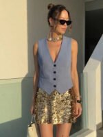 HH Women Casual V-Neck Sleeveless Waistcoat Elegant Fashion Solid Single-breasted Short Vest Chic Tops Female Summer Outerwear - Image 6